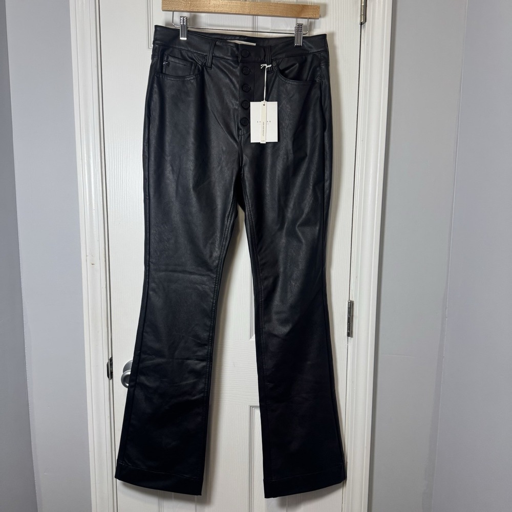 NWT KanCan Faux Leather High Rise Button Fly Bootcut Pants Black Size 11/29